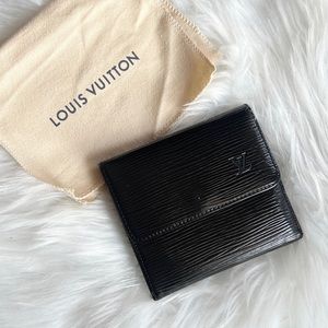 Authentic LOUIS VUITTON Elise Wallet Black Epi Leather Compact Trifold LO1910